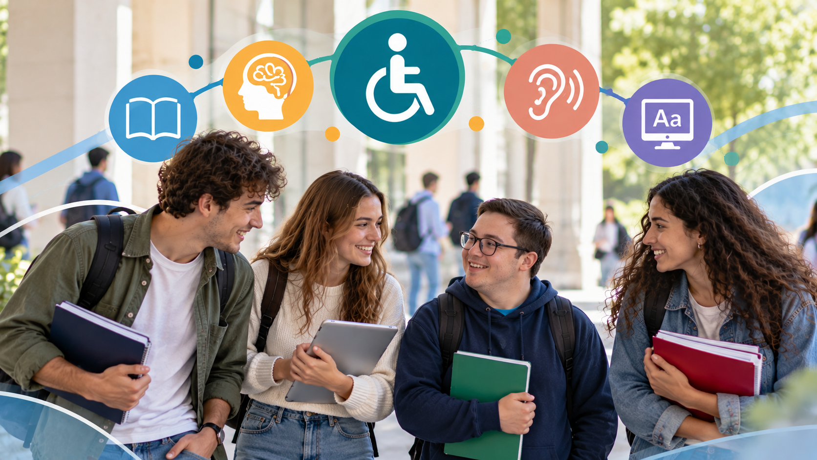 Studenti insieme nel campus inclusivo